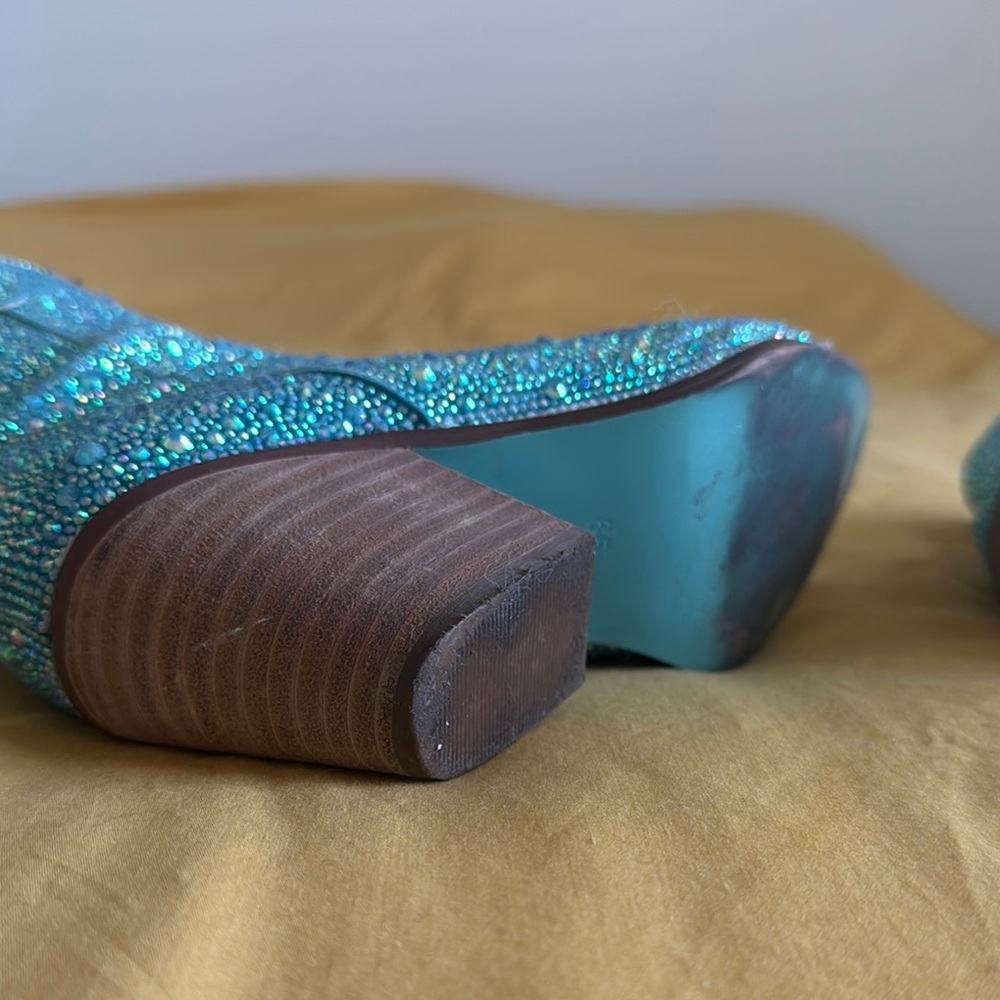 Betsey Johnson Diva Turquoise Rhinestone Crystal Glitter Ankle Cowboy Boots 6.5 - Picture 9 of 12